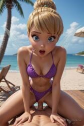 1boy abs ai_generated artist_name beach bikini bikini_bottom_aside blonde_hair blue_eyes blue_sky blurry blurry_background breasts clothed_female_nude_male clothing_aside cloud cowgirl_position cowgirl_position day disney eugenericai fairy fairy_wings female freckles frilled_bikini frills hair_bun looking_at_viewer medium_breasts navel nude ocean open_mouth outdoors palm_tree penis peter_pan_(disney) pov purple_bikini pussy sex single_hair_bun sky solo_focus spread_legs straddling straight swimsuit tinker_bell tree uncensored vaginal_penetration water wings