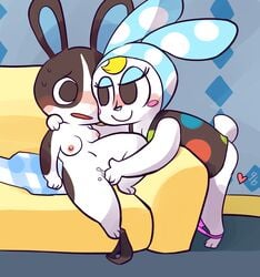 animal_crossing anthro blush breasts clothing cubeychou dotty_(animal_crossing) duo eyelashes female fingering francine_(animal_crossing) heart hi_res lagomorph mammal nintendo nipples nude panties pussy_juice rabbit sex shirt shortstack small_breasts underwear video_games yuri