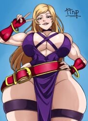 2d b._jenet biceps blonde_hair busty cleavage fatal_fury fatal_fury:_city_of_the_wolves female female_focus female_only hourglass_figure long_hair low-angle_view snk tagme thick_thighs ttrop wide_hips