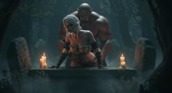 ai_assisted ai_generated bending_forward bent_over big_hands ciri cirilla_fiona_elen_riannon doggy_style doggy_style fantasy grabbing_from_behind highres leshay7 masculine_male medium_breasts orc orc_male the_witcher_(series) the_witcher_3:_wild_hunt white_hair