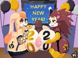 animal_crossing arm_warmers breasts dark-skinned_male double_titfuck elbow_gloves gloves huge_ass huge_breasts huge_cock latex latex_gloves makeup nintendo nipples paizuri party_hat pixel_art sable_able sega sonic_(series) tattoo thick_thighs thighhighs vanilla_the_rabbit vi-nsfw