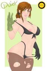 1girls abs brown_hair female female_focus female_only metal_gear_solid metal_gear_solid_v ponytail pubic_hair quiet_(metal_gear) ripped_stockings solo stephen49 stockings video_games wide_hips