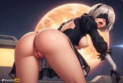 1girls 2b_(nier:automata) ai_generated anus artist_name ass back_cutout black_blindfold black_dress black_gloves black_hairband blindfold breasts clothing_cutout covered_eyes dress facing_viewer feather-trimmed_sleeves from_behind full_moon gloves hairband hi_res long_sleeves looking_back medium_breasts mole mole_under_mouth moon nier:_automata nier_(series) nier_replicant night nipples no_panties open_mouth patreon_username puffy_sleeves pussy rule34lab short_hair solo star_\(sky\) teeth tongue tongue_out uncensored vambraces white_hair yorha_2b