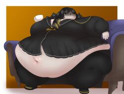 bbw binah black_hair black_outfit fat female ghostva11a library_of_ruina overweight overweight_female project_moon ssbbw