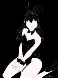 1girls ass bowtie breasts bunny_ears bunny_girl bunny_tail bunnysuit d4dj high_heels monochrome narikeri ohnaruto_muni signature silhouette thick_thighs