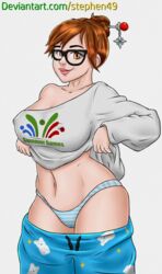 alternate_costume asian big_breasts blizzard_entertainment breasts cameltoe curvy erect_nipples erect_nipples_under_clothes female female_only glasses large_breasts mei_(overwatch) overwatch pajamei panties solo standing stephen49 striped_panties thick_thighs toned toned_female video_games wide_hips