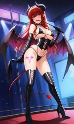 ai_generated bangs bare_shoulders bat_wings bikini black_bikini black_choker black_clothes black_footwear black_gloves black_legwear black_swimsuit black_thighhighs black_underwear blush boots breasts choker cleavage clothing corset cross-laced_clothes demon_girl demon_horns demon_tail demon_wings dominatrix earrings elbow_gloves female female footwear gloves heart_earrings high_heel_boots high_heels holding holding_whip horns indoors jewelry large_breasts legwear long_hair looking_at_viewer mouth_hold navel open_mouth original pointy_ears pubic_tattoo red_eyes red_hair shoes smile solo standing succubus swimsuit tail tattoo thigh_boots thighhighs thighs underwear whip wings