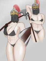 axe background bikini female for_honor helmet helmet_covering_face helmet_only ninila29art shield simple_background varangian_guard_(for_honor)