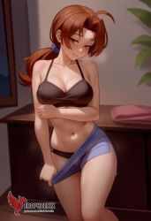 1girls 2d ai_generated ass barefeet big_ass big_breasts bra breasts brown_eyes brown_hair cleavage delia_ketchum_(pokemon) erophoenix feet female female_focus full_body looking_at_viewer looking_back low_ponytail milf nintendo older_woman open_clothes pale_skinned_female patreon_username pokemon smile soles solo solo_female sweat thick thick_thighs toes uncensored underwear undressing voluptuous