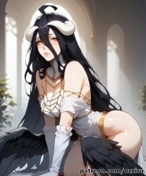 absurd_res ai_generated albedo_(overlord) black_hair female female_focus hi_res highres horns long_hair overlord_(maruyama) ozziru patreon self_upload uncensored wings