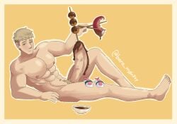 bara bara_m0nkey big_breasts big_chest big_cock big_penis breasts delicious_in_dungeon dungeon_meshi food food_fetish food_play gay laios_touden male nantaimori penis sushi urethral_insertion yaoi