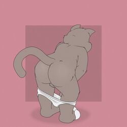 anthro ass balls barefoot briefs bulge clothed clothing douglas_benson feline male male_only mammal neenya purple_background simple_background solo tighty_whities topless underwear underwear_down undressing white_underwear