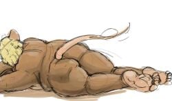 2010 anthro ass blonde_hair brown_body brown_fur colored feet fur guide_lines hair jeri_kleinlowe male mammal mouse mouse_tail murid murine nude overweight rear_view rodent simple_background solo white_background