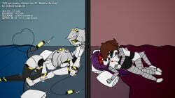 2boys 2girls artist_name artist_website bed_sheet blowjob blush blushing_female breasts brown_hair doll_(murder_drones) fellatio fondling_balls glitch_productions murder_drones n_(murder_drones) nipples nude nude_female nude_male oc on_bed purple_hair red_eyes sex silver_hair straight_sex sucking_dick sucking_penis thrusting thrusting_into_pussy v_(murder_drones) white_eyes yellow_eyes zzsark zzsark_nsfw