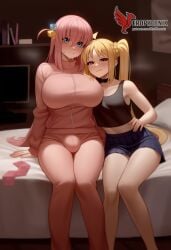 1futa 2d 2girls ai_generated ass barefoot big_ass big_breasts blonde_hair blue_eyes bocchi_the_rock! erection erophoenix feet female female_focus futa_on_female futanari gotou_hitori handjob ijichi_nijika large_breasts long_hair multiple_girls naked nipples patreon_username penis pink_hair red_eyes small_breasts soles sweat sweating thick_thighs thighs yuri yuri