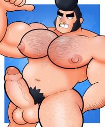 bara beefy brawl_stars bulge bull_(brawl_stars) gay hairy hairy_chest hairy_male male male_only musclegut muscular muscular_male penis solo solo_male xtra0182 yaoi