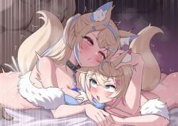 1boy 2girls animal_ear_fluff animal_ears ass bandaid bandaid_hair_ornament bikini black_collar blonde_hair blue_bikini blue_eyes blue_hair blue_hairband blush bottomless breasts collar commentary cum cum_overflow dog_ears dog_girl dog_tail fake_horns female fuwawa_abyssgard group_sex hair_ornament hairband hairclip hashira_14 hololive hololive_english hololive_english_-advent- horns indoors large_breasts long_hair lying male mococo_abyssgard multicolored_hair multiple_girls on_stomach open_mouth paid_reward_available parallel_hairclips pink_bikini pink_eyes pink_hair pink_hairband prone_bone sex short_hair siblings sisters small_breasts smile straight streaked_hair swimsuit tail twins two-tone_hair virtual_youtuber x_hair_ornament