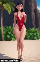 ai_generated beach breasts cameltoe cleavage pdbai swimsuit tagme the_incredibles violet_parr