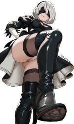 1girls 2d 2d_(artwork) black_blindfold blindfold blush digital_drawing_(artwork) dominatrix feet feet_focus feet_up female female_focus female_only foot_fetish heels heels_fetish louboutin_(shoes) nier:_automata nier_(series) payetvore red_bottom_heels smell smelly_feet soles stiletto_heels sweatdrop sweaty_feet toes white_hair yorha_2b