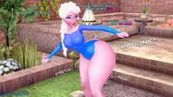 3d artist_name ass ass_expansion athletic_leotard bare_legs bent_over bimbofication blue_eyes blue_leotard blush bouncing_breasts braid braided_ponytail breast_expansion breasts brick_wall collarbone colored_skin comic corruption covered_nipples curvy disney dress earrings elsa_(frozen) english_text eyeshadow female flower frozen_(film) grass gymnastics hair_over_shoulder huge_breasts hyper hyper_ass hyper_breasts jewelry koikatsu lamp lamppost large_breasts leaning_forward leotard lips lipstick long_hair long_sleeves looking_at_viewer makeup medium_breasts motion_lines open_mouth outdoors outstretched_arms pink_skin plant potted_plant red_lips shylily single_braid smile solo speech_bubble standing table tagme thick_thighs thighs twitter_username virusb90 watermark white_hair wide_hips