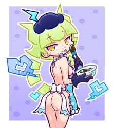 1girls accurate_art_style apron apron_only ass ass_focus blonde_hair bowl breasts female furii_(artist) gloves marle_(puyo_puyo) puyo_puyo puyo_puyo_artstyle puyo_puyo_tetris_2 sega solo_female tongue tongue_out yellow_eyes