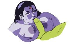 beast_boy big_breasts dc_comics fellatio female goat_fella green_skin grey_nipples grey_skin male penis raven_(dc) teen_titans