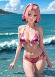 1girls 2d ai_generated akura_haruno areolae armpit bare_arms beach big_breasts bikini bikini_top boruto:_naruto_next_generations breasts breasts chest curvy curvy_figure cute cute_face detailed eyelashes eyeshadow female female_only fit fit_female focus hair high_quality large_breasts legs light-skinned_female light_skin lips lipstick looking_at_viewer makeup mascara naruto naruto_(series) naruto_shippuden nero100 ocean outdoors outside pale-skinned_female pale_skin pink_hair posing sea seaside seductive seductive_look short_hair stable_diffusion tagme thighs thin_waist