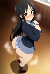 1girls ai_generated ass big_ass big_butt black_hair female grey_eyes hime_cut huge_ass huge_butt k-on! long_hair mio_akiyama_(k-on!) panties sakuragaoka_high_school_uniform solo striped_panties thick_thighs
