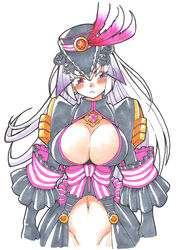 blush breasts female female_only hat large_breasts navel only_female oyatsu_(mk2) silver_hair