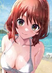 1girls beach bikini breasts female girls_band_cry iseri_nina light-skinned_female light_skin makaichance red_hair solo solo_female toei_animation upper_body white_bikini