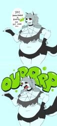 1girls 5_fingers anthro bbw beastbizkit big_ass big_belly big_breasts black_collar black_shorts breasts breasts_out burp burp_fetish burping canine collar fat_ass female fingerless_gloves furry grey_areola grey_body grey_fur grey_hair grey_nipples helluva_boss loona_(helluva_boss) loud_burp overweight rude sharp_teeth shorts simple_background spiked_collar tail text text_bubble two_tone_body two_tone_fur two_tone_tail wolf wolf_ears wolf_girl wolf_humanoid wolf_tail
