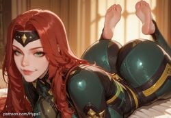 ai_generated alternate_version_at_source big_breasts bodysuit breasts feet female green_eyes hips hypet indoors jean_grey long_hair lying_on_stomach marvel marvel_rivals phoenix phoenix_(marvel_rivals) phoenix_(x-men) red_hair shiny_skin suit tagme thick thick_ass thick_legs thick_thighs thighs tight_clothing tight_suit video_game_character video_games wide_hips x-men