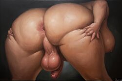 ai_generated asshole large_balls large_penis plump venus_body venus_futa wide_hips
