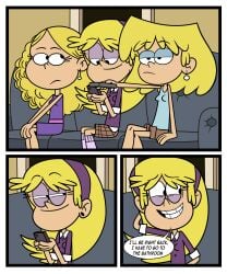 3girls accurate_art_style blonde_female blonde_hair carol_pingrey comic_page dialogue eyeshadow female lies lori_loud lying nickelodeon nickelodeon_animation_studio no paramount_pictures purple_eyeshadow sex smile taki8hiro the_loud_house whitney_(the_loud_house)