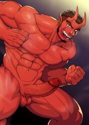 1boy abs balls bara beard beefy biceps big_balls big_glans big_penis blush breasts broad_shoulders brown_hair censored censored_balls censored_penis clenched_hand collarbone completely_nude curved_penis daddy demon demon_horns devil devil_horns dilf erection forked_eyebrows frenulum frown gay gradient_background happy_trail hi_res huge_cock hunk legs_apart long_horn long_penis long_tongue looking_at_viewer male male_only manly mature_male mosaic_censoring muscles muscular muscular_arms muscular_legs muscular_male muscular_neck muscular_thighs musk musky_cock navel no_body_hair nude original original_character osa_(marumaru023) pecs penis penis_bigger_than_head pointy_ears quadriceps red_body red_glans red_penis retracted_foreskin sharp_teeth short_hair sideburns simple_background six_pack slit_pupils solo standing teeth_showing thick_eyebrows thick_penis tongue_out tough_guy triceps uncircumcised uncut v-shaped_eyebrows veiny_penis very_high_resolution yaoi yellow_eyes