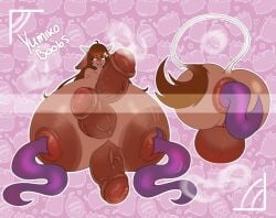 ahe_gao ahegao_face ass_expansion bovine brown_body brown_eyes brown_hair brown_skin cow_girl cow_horns cow_tail furry kemonomimi original original_character tentacle ych yumi_mi
