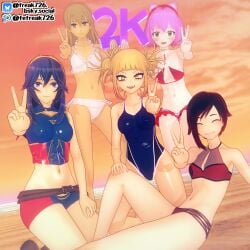 3d 5girls :d alternate_costume alternate_species amy_rose animal_ears arm_support armpits ass_visible_through_thighs bare_arms bare_legs bare_shoulders bare_thighs bikini black_hair blonde_hair blue_bikini blue_eyes blue_hair blue_one-piece_swimsuit blue_swimsuit blush brand_of_the_exalt closed_eyes collarbone crossover eastern_and_western_character fefreak726 female fire_emblem fire_emblem_awakening fire_emblem_cipher green_eyes grey_eyes grin himiko_toga holding humanoid kneeling legs light-skinned_female light_skin long_hair looking_at_viewer lucina_(fire_emblem) maka_albarn medium_breasts milestone_celebration multicolored_hair multiple_girls my_hero_academia navel nintendo o-ring o-ring_bikini ocean official_alternate_costume one-piece_swimsuit open_mouth outdoors pale-skinned_female pale_skin red_bikini red_hair red_swimsuit ruby_rose rwby short_hair shoulders slit_pupils small_breasts smile sonic_(series) soul_eater standing stomach sunset swimsuit symbol-shaped_pupils thighs tiara v white_bikini white_swimsuit