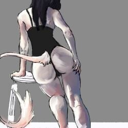 1girls ass ass ass_focus ass_grab big_ass big_butt black_hair black_panties demon demon_girl demon_humanoid female female female_only fur furry furry_female furry_female_only furry_only furry_tail half-dressed half_naked long_hair morko_polo oc original original_character simple_background simple_shading solo solo_female solo_focus string_panties thong white_body white_fur white_skin