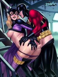 1boy 1boy1girl 1girls 2dnsfw 2dswirl alternate_version_available ambiguous_penetration batcave batgirl batman_(series) bats belt black_cape black_hair black_hair_male blonde_female blonde_hair blue_eyes blush blushing boobs_out breasts breasts_out canon_couple cape dc dc_comics eyes_closed female hand_on_another's_ass hand_on_own_ass holding_railing light-skinned_female light-skinned_male male masked panties_down pants_down purple_cape purple_panties red_robin sex sex_from_behind sex_on_stairs stephanie_brown tim_drake utility_belt