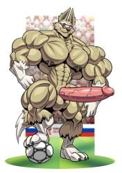 3_toes 4_fingers abs anthro areola ball balls biceps big_balls big_muscles big_penis brown_balls brown_body brown_fur brown_nipples canid canine canis chest_tuft erect_nipples erection eyewear feet fifa fingers fur genitals glans goggles grin hi_res huge_balls huge_cock huge_muscles humanoid_genitalia humanoid_penis hyper hyper_balls hyper_genitalia hyper_muscles hyper_penis male mammal mascot muscular muscular_anthro muscular_male nipples nude nude_anthro nude_male pecs penis pink_penis pink_penis_tip smile soccer soccer_ball solo sport tail toes tuft vein veiny_penis white_body white_fur wolf wolfiecanem zabivaka