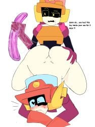 2025 ass bent_over blush brawl_stars brother_and_sister embarrassed english larry_(brawl_stars) lawrie_(brawl_stars) machine robot robot_boy robot_girl robot_humanoid robots tagme text twins