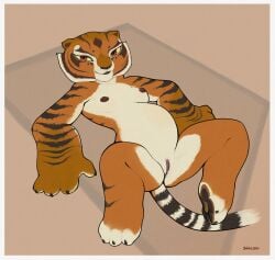 absurd_res anthro biped breasts dreamworks felid female fur genitals hi_res kung_fu_panda mammal master_tigress nipples nude pantherine pregnant sabrotiger small_breasts solo stripes vulva