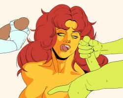 2boys beast_boy cyborg_(dc) dc_comics female goat_fella green_skin licking_lips male penis starfire teen_titans
