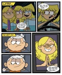 accurate_art_style after_sex blonde_female blonde_hair breasts carol_pingrey comic_page earrings freckles freckles_on_face lincoln_loud looking_at_viewer lori_loud nickelodeon nickelodeon_animation_studio nude_female nude_pics paramount_pictures phone smelling smile smiling taki8hiro text texting the_loud_house whitney_(the_loud_house) wink winking