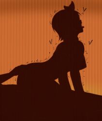 1boy ass breasts clothed_sex female fuzzlogik highres kanojo_okarishimasu large_breasts medium_breasts nipples orange_background sarashina_ruka short_hair silhouette straight vaginal_penetration