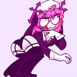 1girls :3 ai_upscaled artist_request ass ass blush boots breasts dokki.doodlez female friday_night_funkin friday_night_funkin_mod full_body gloves habit looking_at_viewer mid_fight_masses nun pink_hair sarvente_(dokki.doodlez) sarvente_(friday_night_funkin) simple_background smile smug solo source_request thighhighs unknown_artist upscaled white_gloves