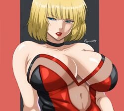 1girls belly belly_button big_breasts blonde_hair blue_eyes cleavage female ingridd88 large_breasts lipstick medium_hair saint_seiya saint_seiya:_the_lost_canvas solo tummy upper_body ursula_walden