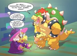 1boy 1girls bowser c-smut-run cum dialogue english_text female full_body kammy_koopa male mario_(series) nintendo paper_mario penis reptile scalie speech_bubble standing super_mario_bros. tail text thought_bubble turtle video_games