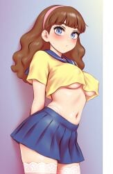 against_glass ai_generated female highleg_panties lace lace-trimmed_thighhighs lace_trim mayihavesomeslops morticia_smith rick_and_morty serafuku shpo_(style)