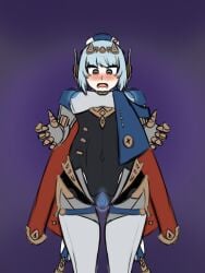 1girls blue_nipples blue_pussy blush breasts_out doodle female functionally_nude genshin_impact glowing_genitalia hentaifan25 ineffa_(genshin_impact) low-angle_view robot robot_girl self_upload shocked solo stomach worm's-eye_view